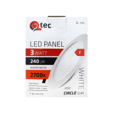 LED panel Qtec Q-216C 3W, kruhový vestavný 2700K