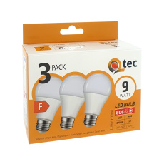 LED žárovky 9W/806lm/A60/E27 teplá bílá 3 PACK Qtec