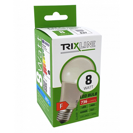 LED žárovka Trixline 8W 736lm E27 A60 neutrální bílá