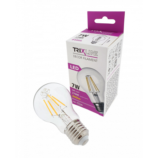 Dekorační LED žárovka FILAMENT Trixline  A60, 7W E27 teplá bílá