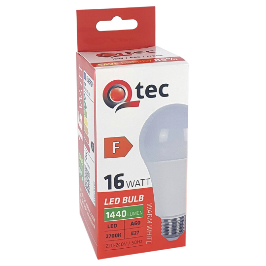 LED žárovka Qtec 16W 1440lm A60 E27 2700K