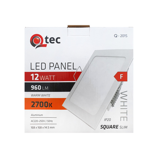 LED panel Qtec Q-201S 12W, čtvercové vestavné 2700K