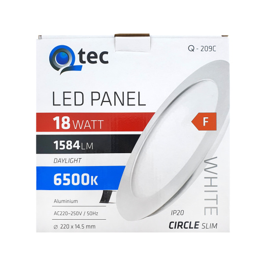 LED panel Qtec Q-209C 18W, kruhový vestavný 6500K