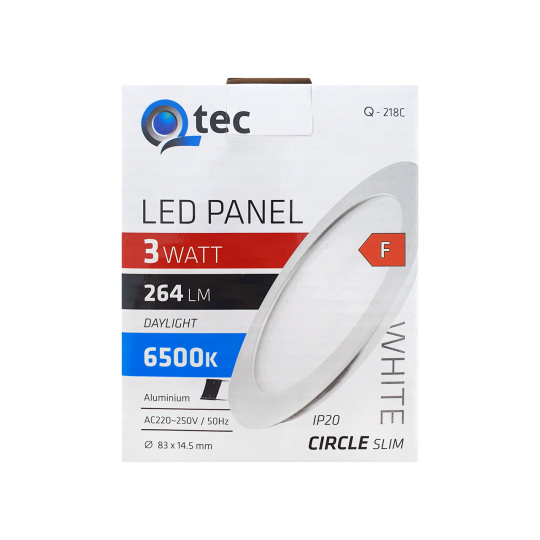 LED panel Qtec Q-218C 3W, kruhový vestavný 6500K