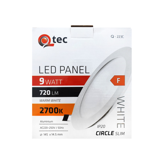 LED panel Qtec Q-223C 9W, kruhový vestavný 2700K