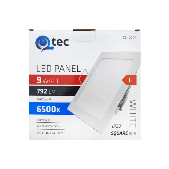 LED panel Qtec Q-227S 9W, čtvercové vestavné 6500K