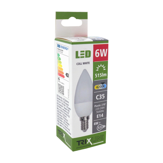 LED žárovka Trixline 6W E14 C35 studená bílá