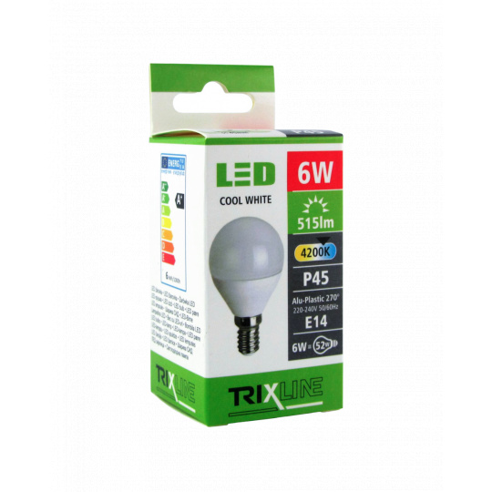 LED žárovka Trixline 6W E14 P45 studená bílá