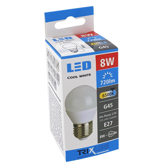 LED žárovka 8W E27 G45 Trixline denní světlo 