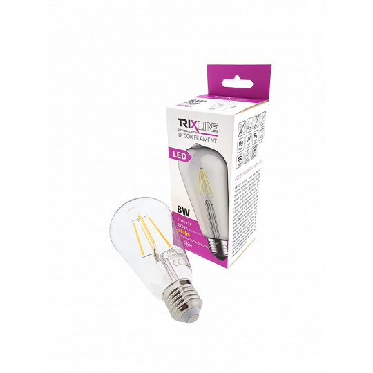 Dekorační LED žárovka FILAMENT Trixline ST-64, 8W E27 teplá bílá