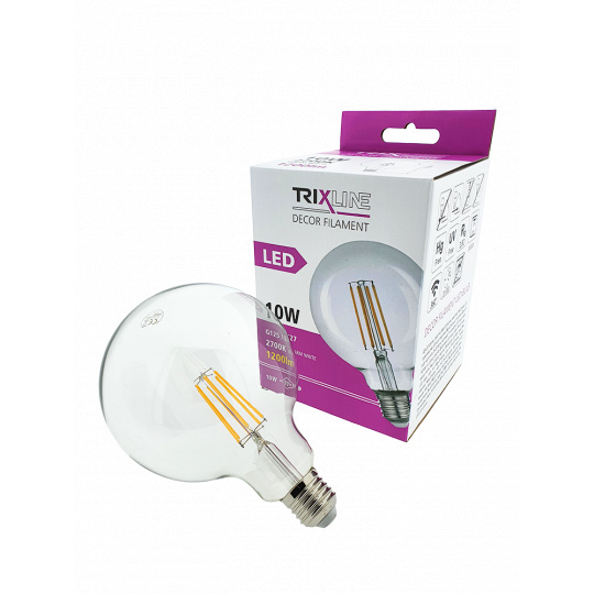 Dekorační LED žárovka FILAMENT Trixline G125, 10W E27 teplá bílá