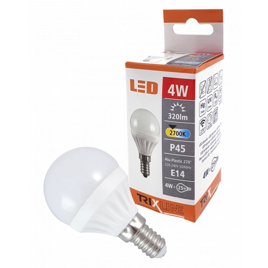 LED žárovka Trixline 4W E14 P45 teplá bílá